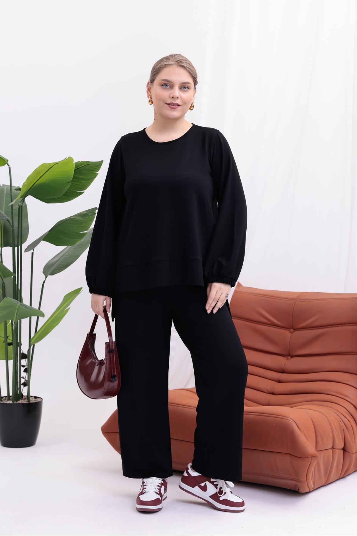 Siyezen Büyük Beden Yanları Yırtmaçlı Pamuklu Likralı Takım