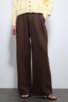 Antioch Kahve Bel Lastikli Pileli Kadın Pantolon
