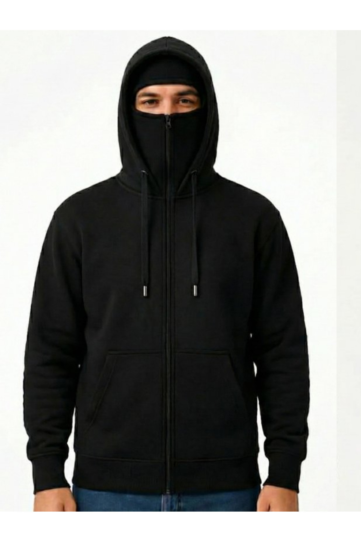 Modayakamoz Samurai Ninja Double Hooded Full Zip Hoodie Sweatshirt Black