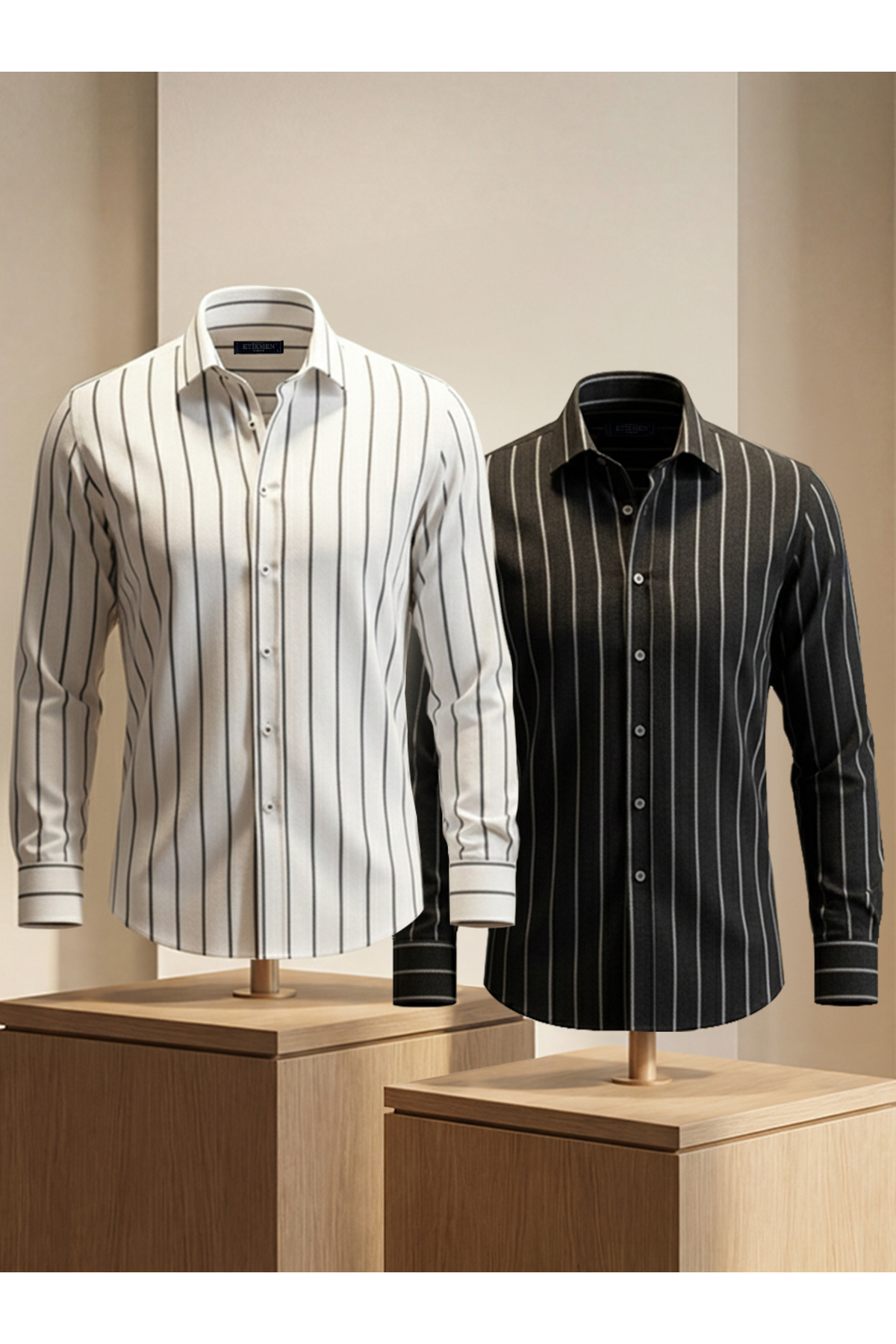 Etikmen  Ofis Stili Slim Fit Çizgili Erkek Gömlek 2’li Set