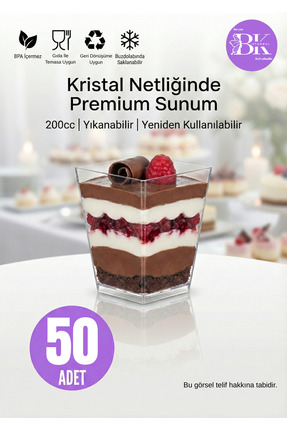 bkistanbul Prizma Mini Tatlı Kabı 50 Adet Şeffaf Plastik Sunum Kupası Tatlı, ...