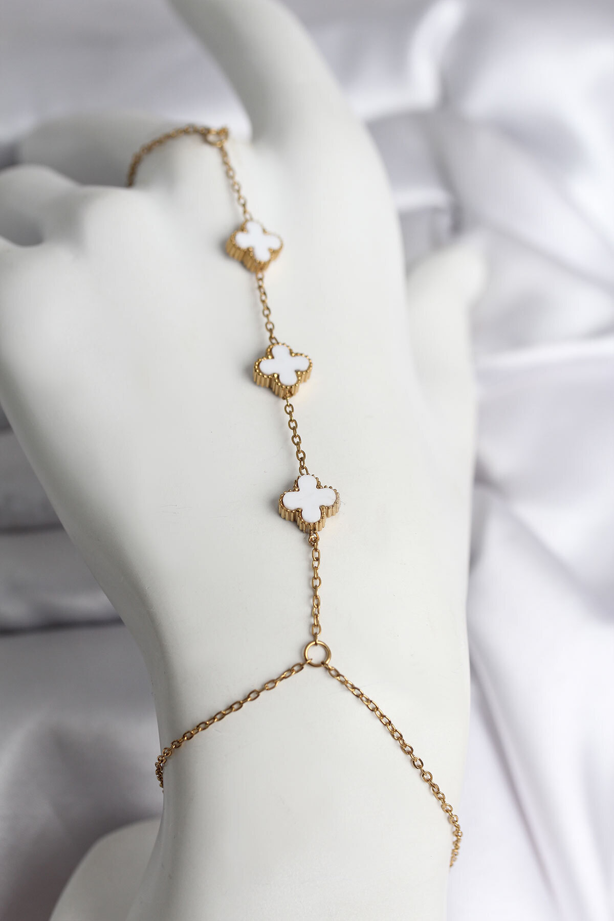 Skygo 316L Çelik Gold Renk Beyaz Yonca Model Kadın Şahmeran - TJ-SN734