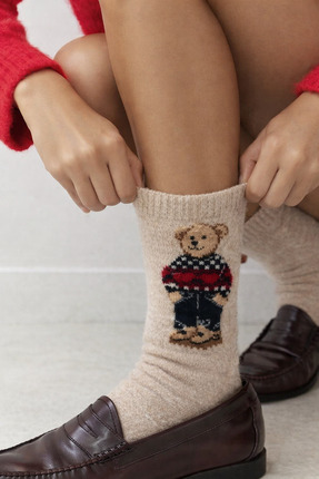 Katia & Bony Kadın Teddy Desenli Yün Soket Çorap Bej