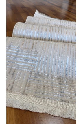 ANUTYA HOME Krem Gri Kadife Bambu Parlak Özel Kesme Kaymaz Salon Oturma Odası...