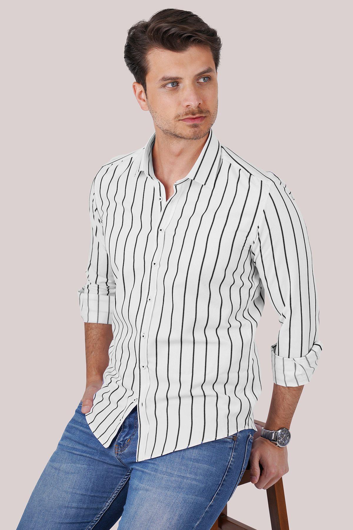 Etikmen  Ofis Stili Slim Fit Çizgili Erkek Gömlek 2’li Set - Görsel 5