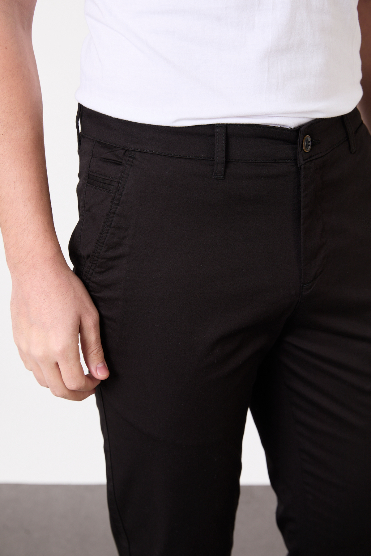 BROCARD Erkek Regular Fit Geniş Kesim Likralı Pamuklu Esnek Siyah Chino Kanvas Pantolon görsel 7