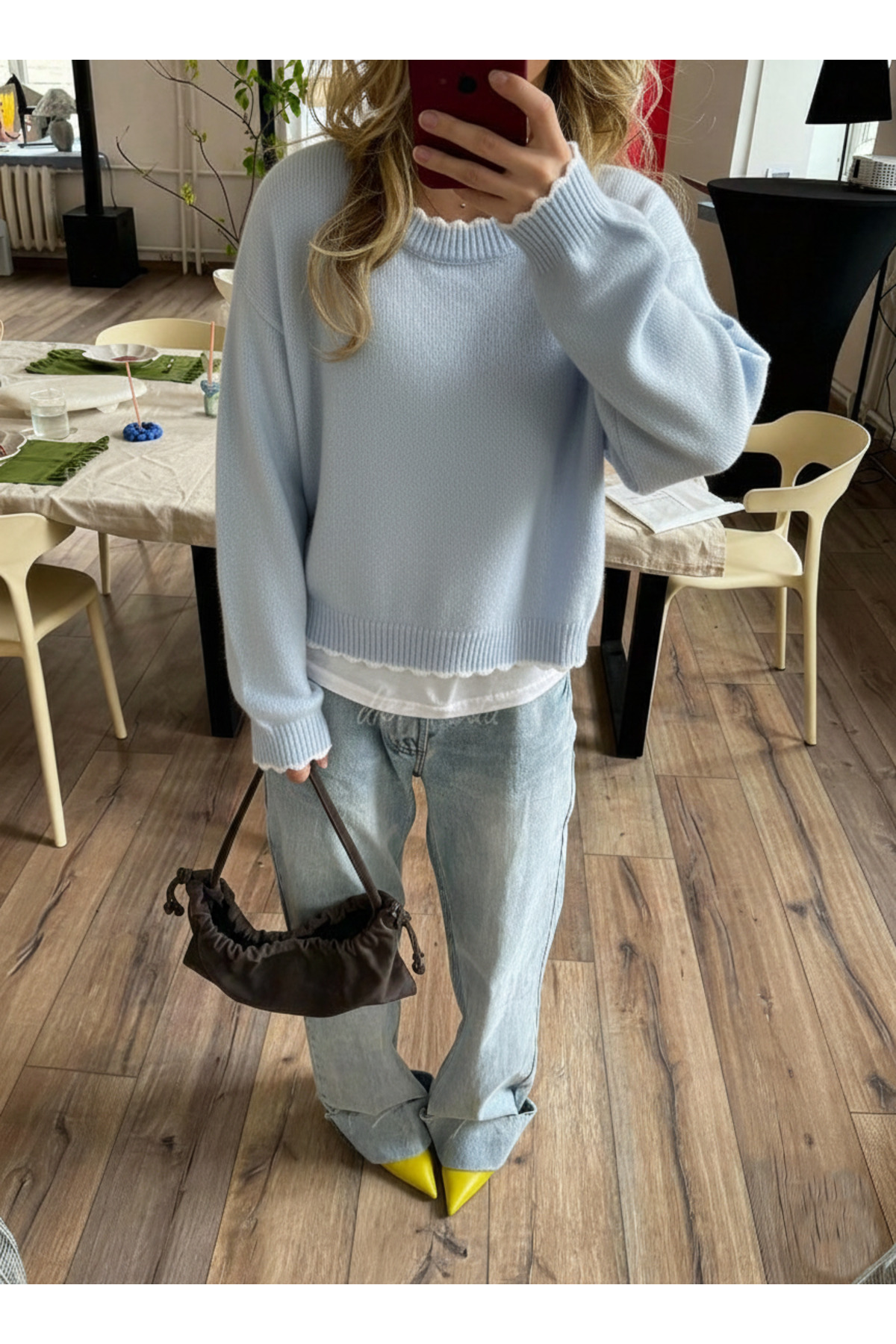 Dier Moda  Kadın Dalgalı Kenar Detaylı Salaş Bisiklet Yaka Kazak - Yumuşak Dokulu Triko, Kadın kazak Fmoda3079 - Görsel 2