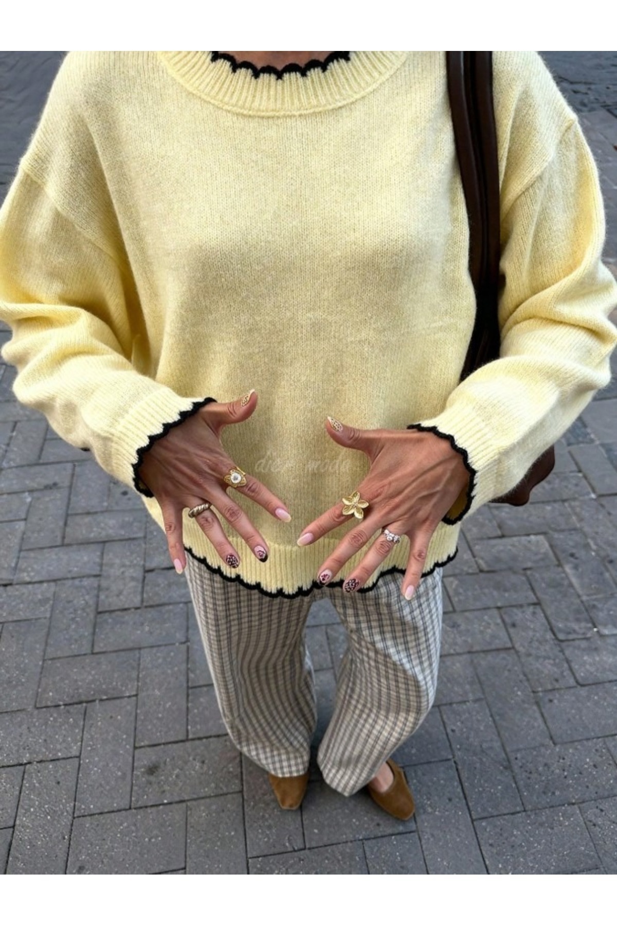 Dier Moda  Kadın Dalgalı Kenar Detaylı Salaş Bisiklet Yaka Kazak - Yumuşak Dokulu Triko, Kadın kazak Fmoda3079 - Görsel 2