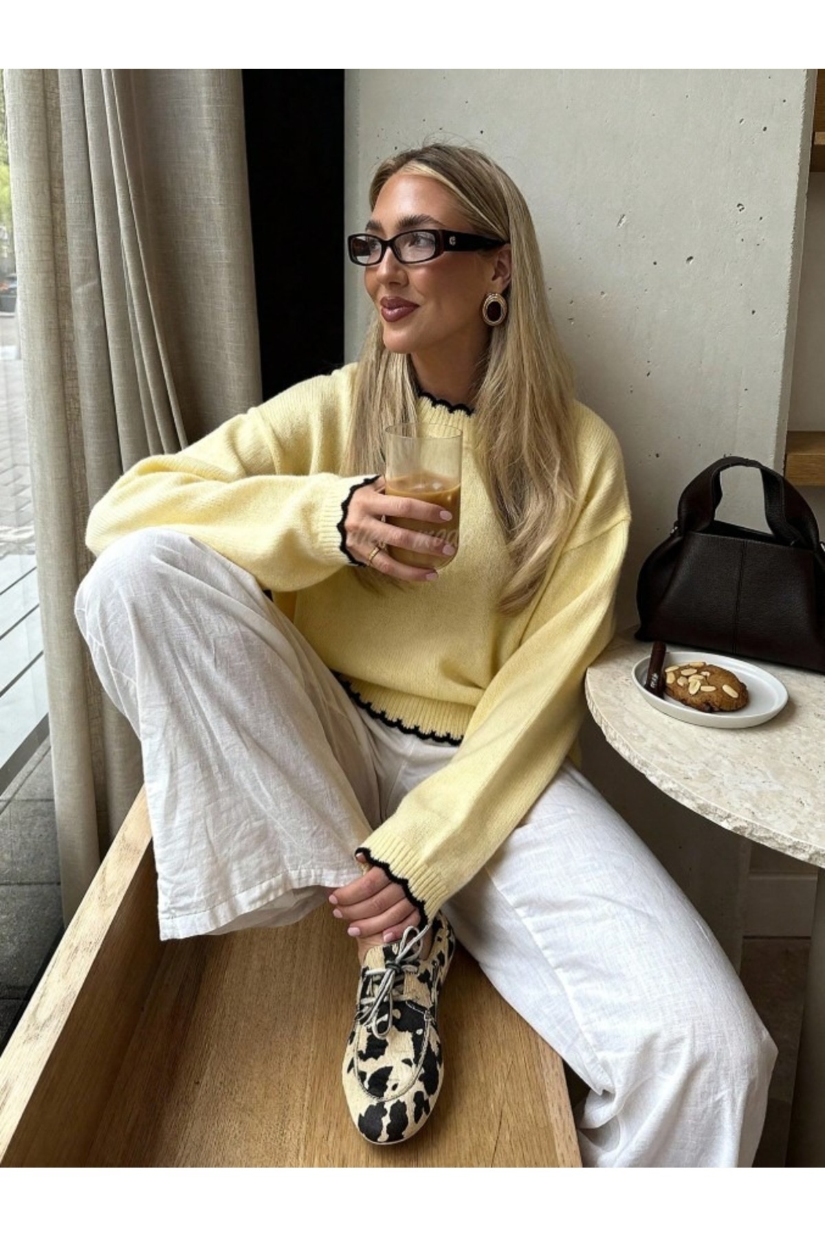 Dier Moda  Kadın Dalgalı Kenar Detaylı Salaş Bisiklet Yaka Kazak - Yumuşak Dokulu Triko, Kadın kazak Fmoda3079 - Görsel 4