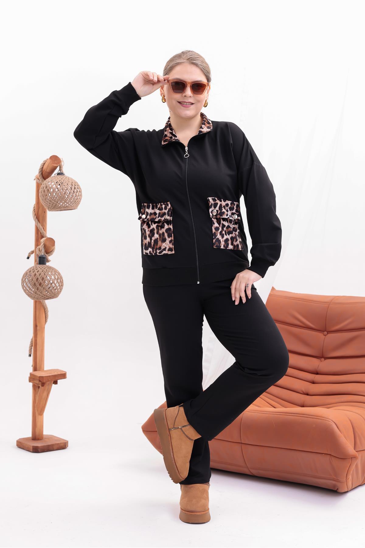 Siyezen Büyük Beden Leopar Cep Detaylı Takım