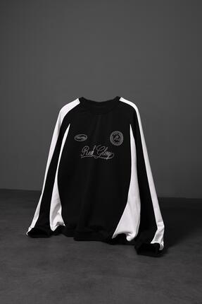 Slatra Erkek Siyah Reach Baskılı Oversize Sweatshirt