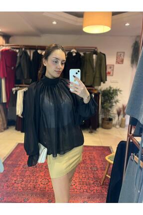 Başak Bulut Butik Yarım Balıkçı Yaka Transparan Şifon Bluz