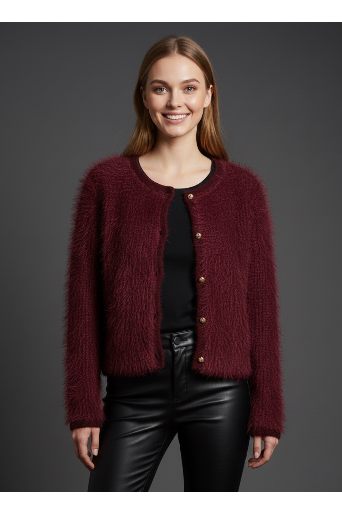 LWL  Tüylü Düğmeli Triko Hırka Ceket Pelüş Shaggy - Görsel 5