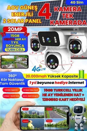 ioma Sim Kartlı Kamera , Güneş Enerjili 4 Kameralı Solar Panelli Kamera , 200...