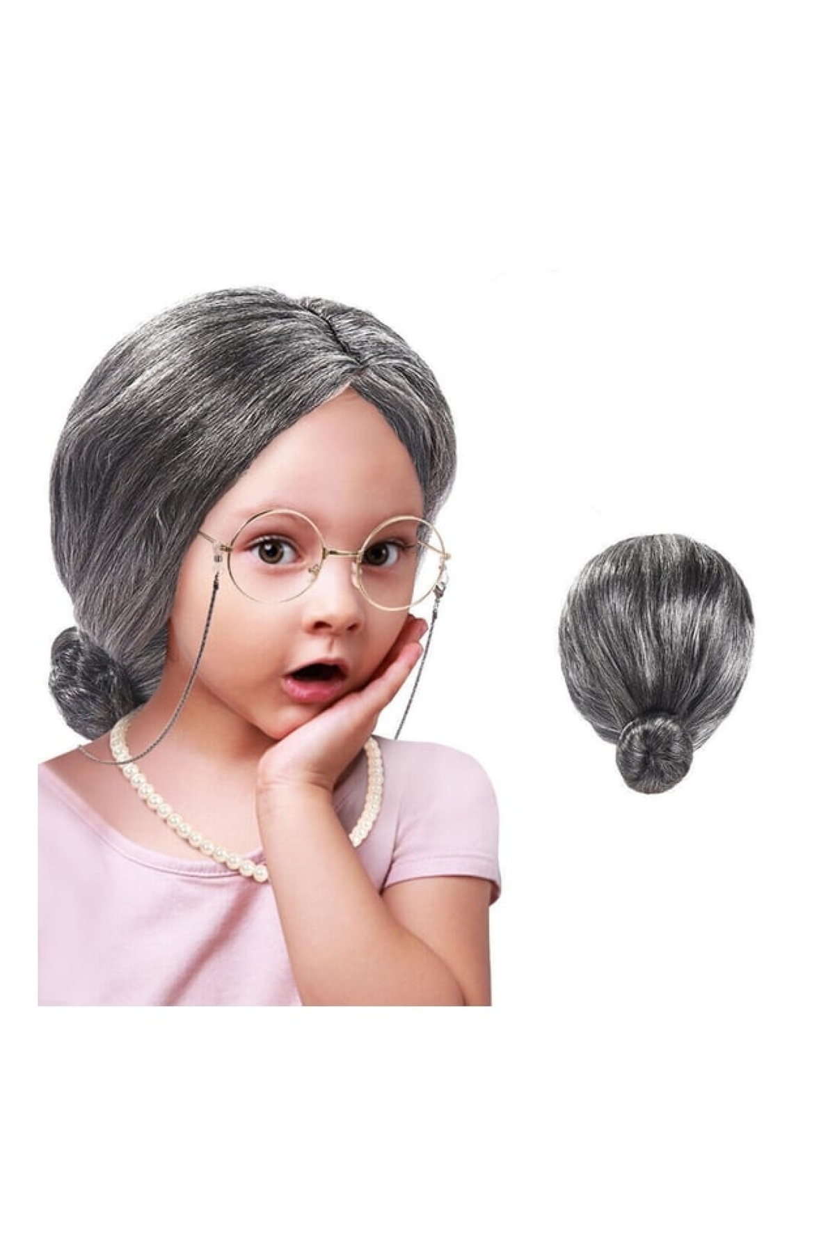 Go İthalat Gri Renk Yaşlı Peruğu Takma Saç Büyükanne Peruğu Yetişkin Çocuk Uyumlu (5381)