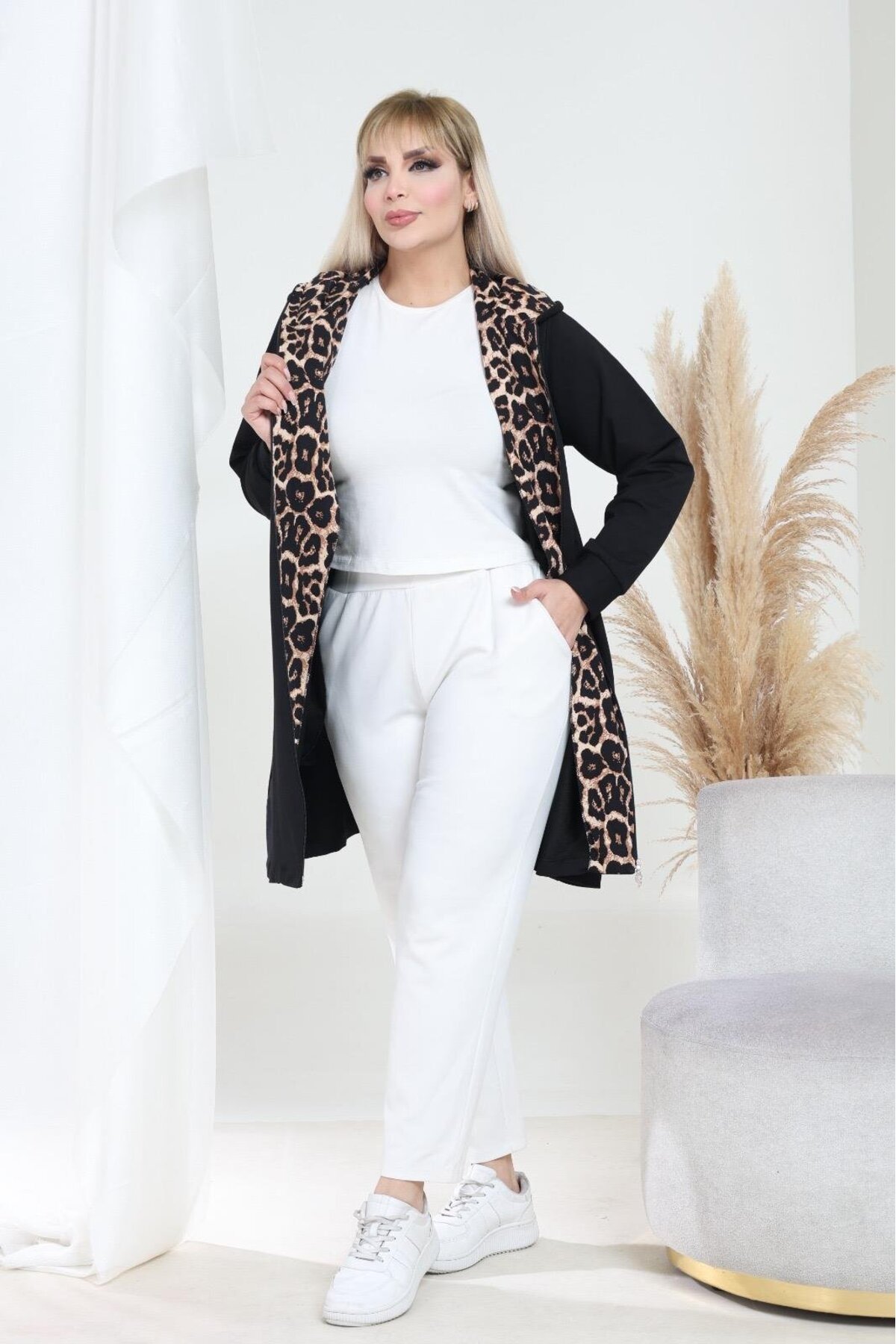 EMEZ  Leopar detaylı uzun hırka - Görsel 3