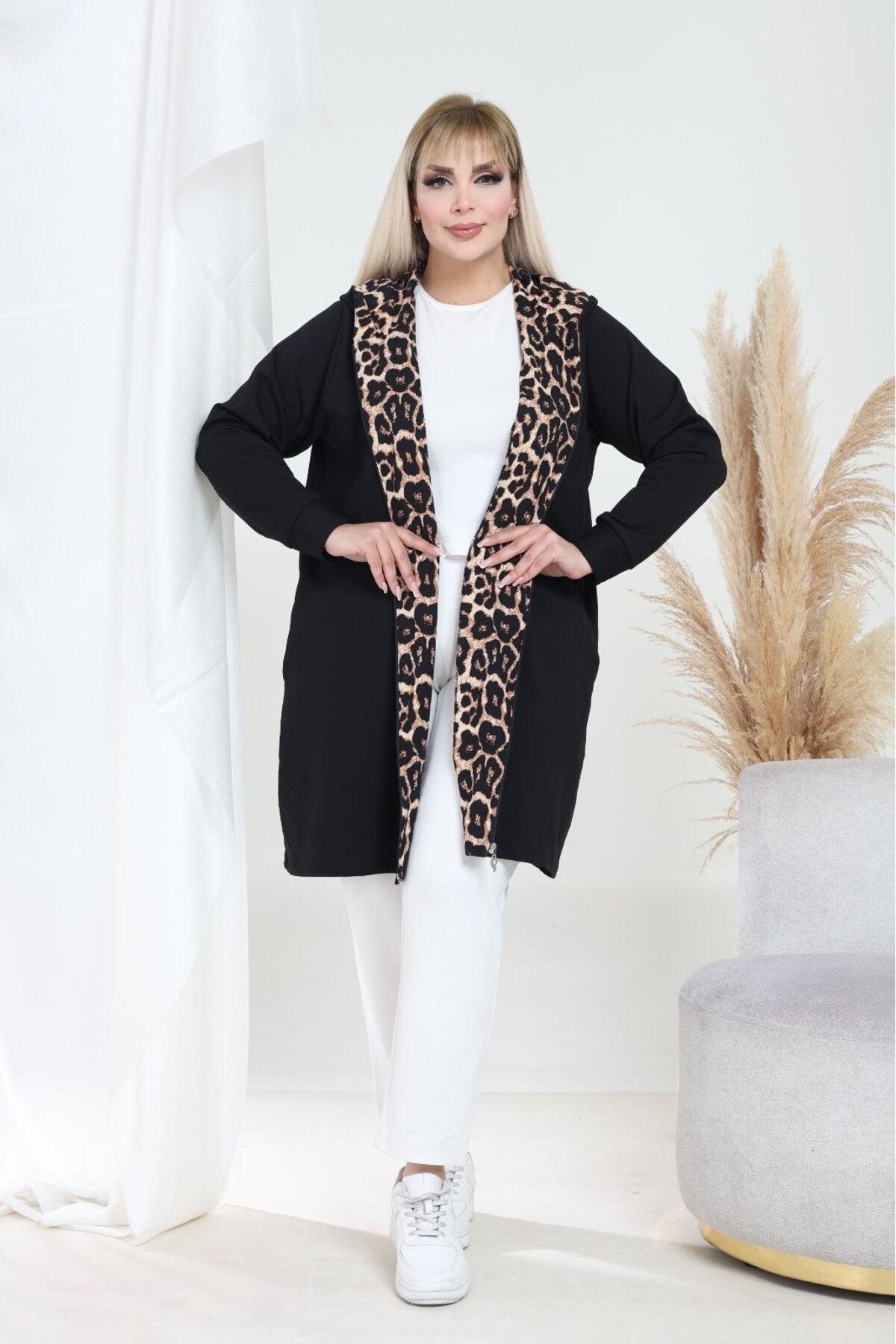 EMEZ  Leopar detaylı uzun hırka - Görsel 2