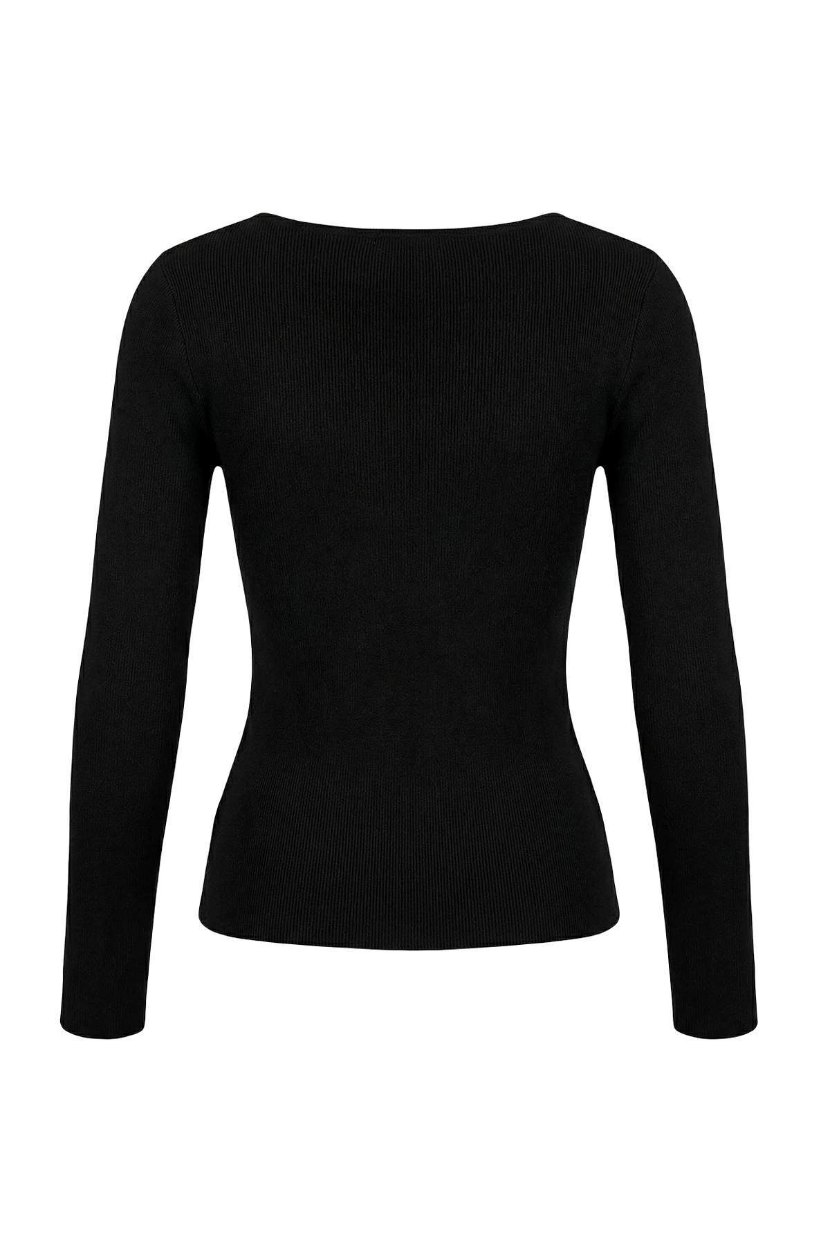 Trendyolmilla  Wardrobe Essentials Siyah Yumuşak Dokulu Kayık Yaka Triko Kazak TWOAW26KZ00293 - Görsel 9