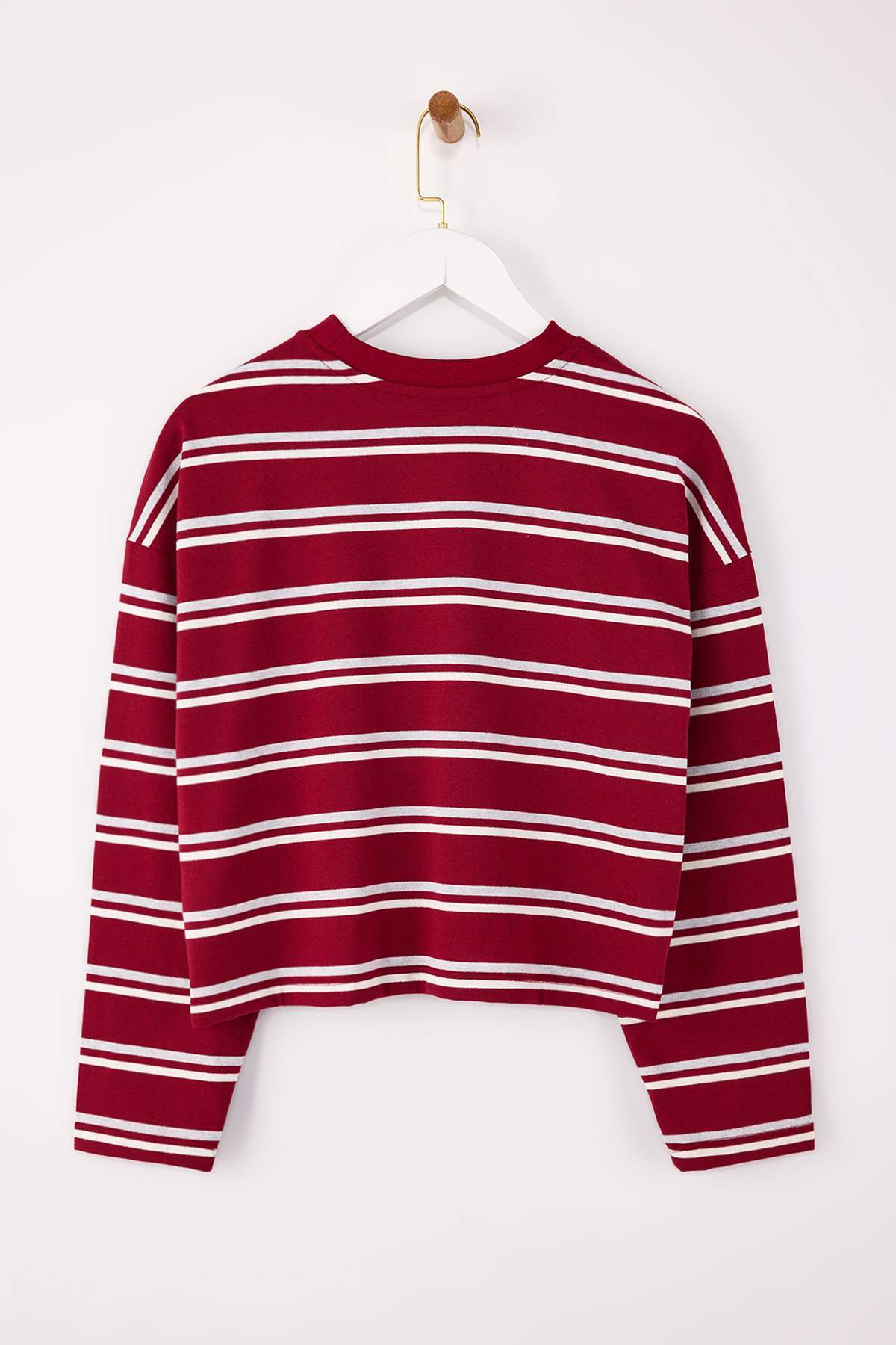 Trendyolmilla  Wardrobe Essentials-Bordo Çizgili Relaxed/Rahat Kalıp Örme T-Shirt TWOSS26TS00019 - Görsel 6