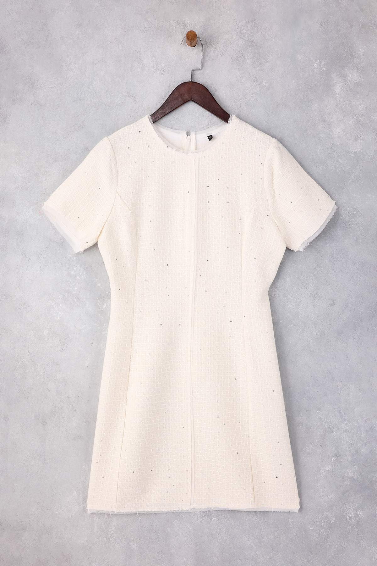 Trendyolmilla  Limited Edition Ekru Parıltılı Tüvit Mini Dokuma Elbise TWOSS26EL00079 - Görsel 5