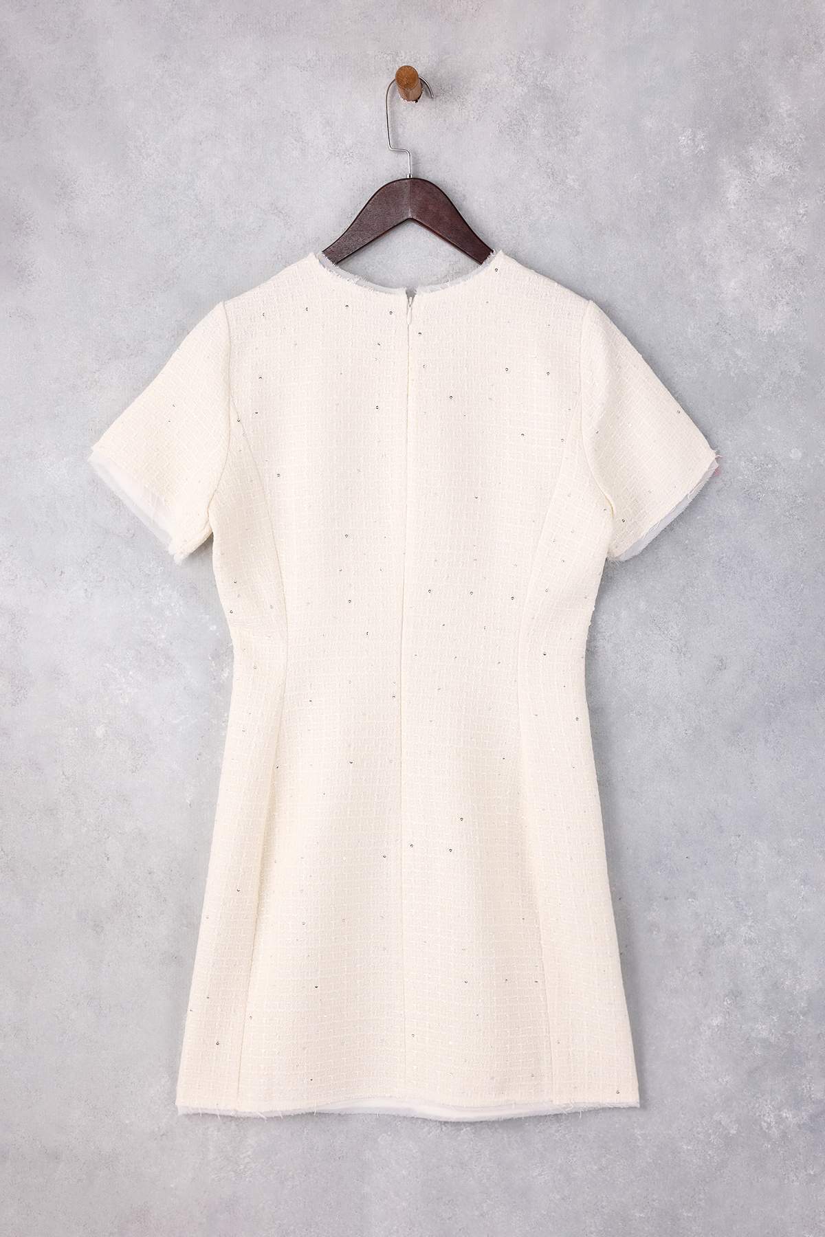 Trendyolmilla  Limited Edition Ekru Parıltılı Tüvit Mini Dokuma Elbise TWOSS26EL00079 - Görsel 6