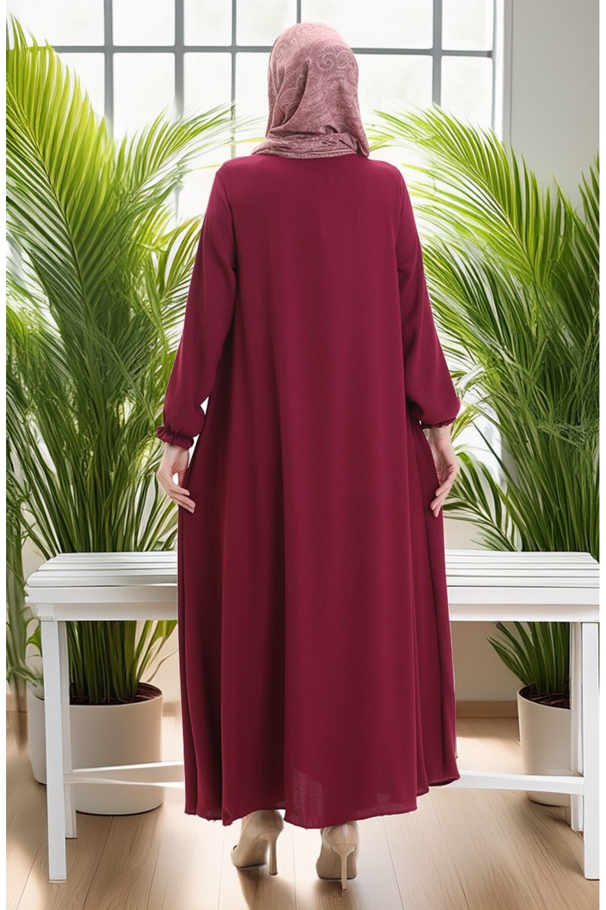 sefamerve  Fermuarlı Mevlana Ferace 4106-05 Bordo - Görsel 8