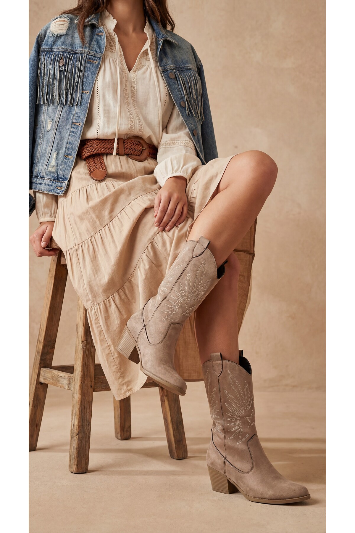 Riccon  Rhifthil Kadın Çizme 00125001 Vizon Süet - Görsel 4