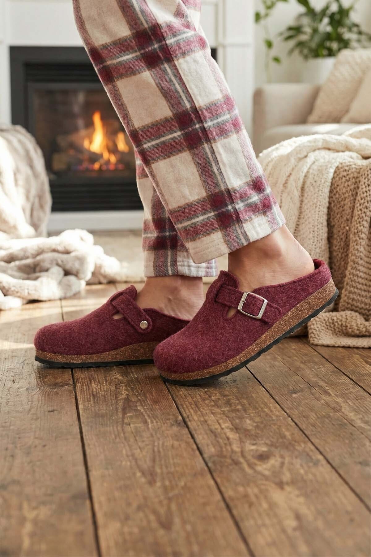 GEZER Kışlık Mantar Taban Tokalı Ayarlanabilir Ev Bahçe Kadın Terlik