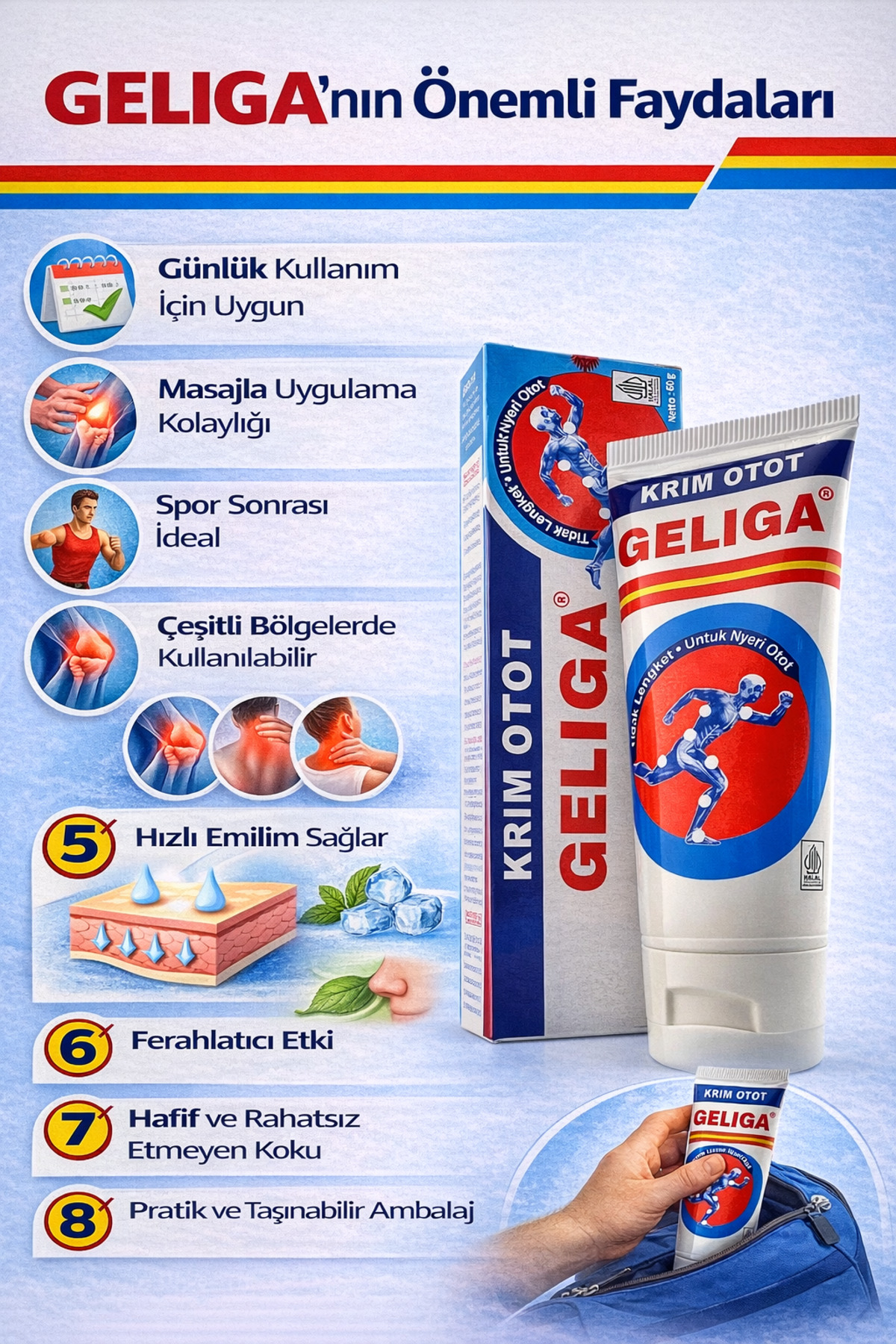 Masaj Kremi, 60 g - Bel, Boyun ve Eklem Kas İçin Ferahlatıcı ve Rahatlatıcı Balm — 8 — تصویر 3 از 6