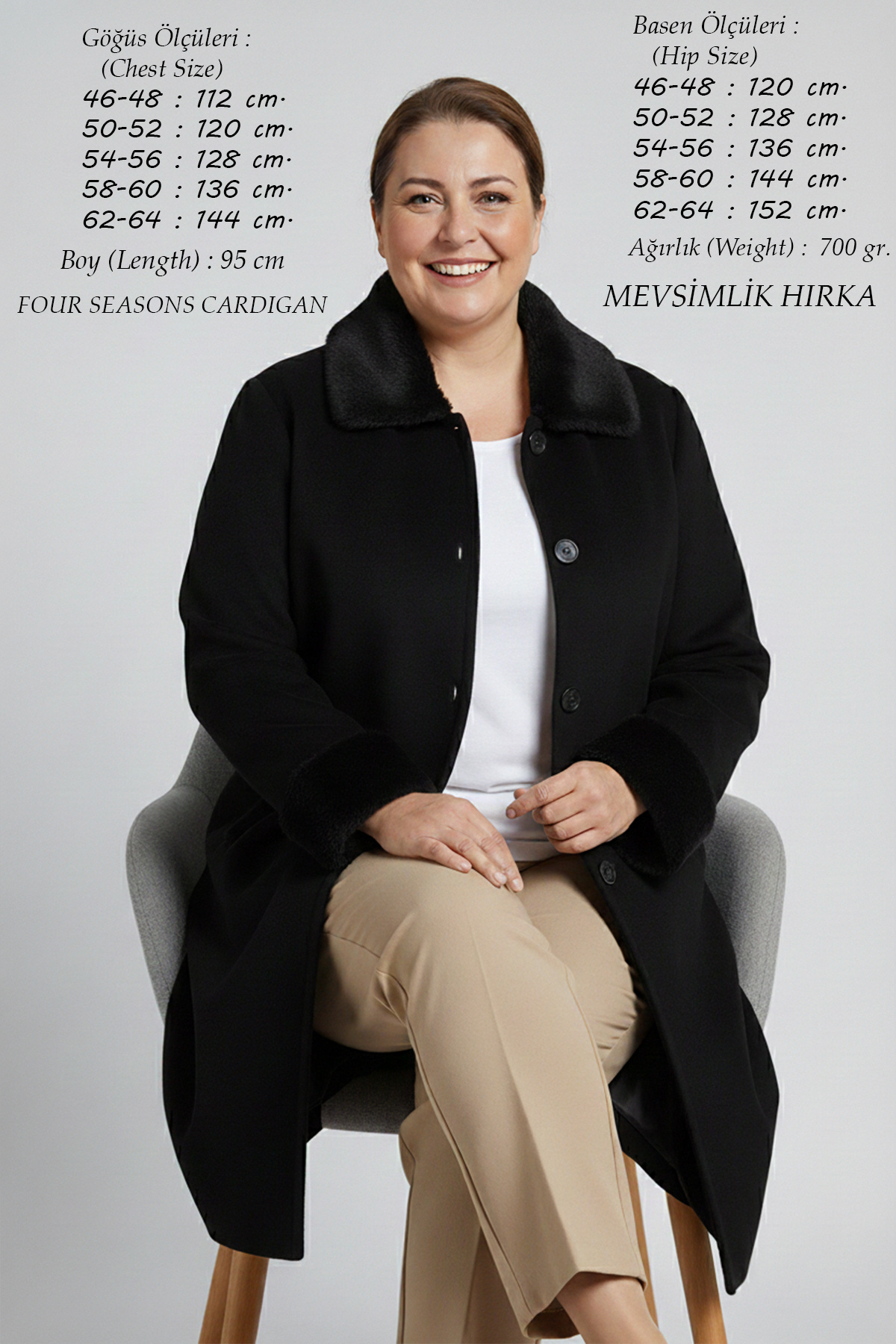 Laden Triko Kadın Orta Kalın Mevsimlik Çelik Örgü Kap İnce Kürklü Battal Büyük Beden Anne Uzun Hırka