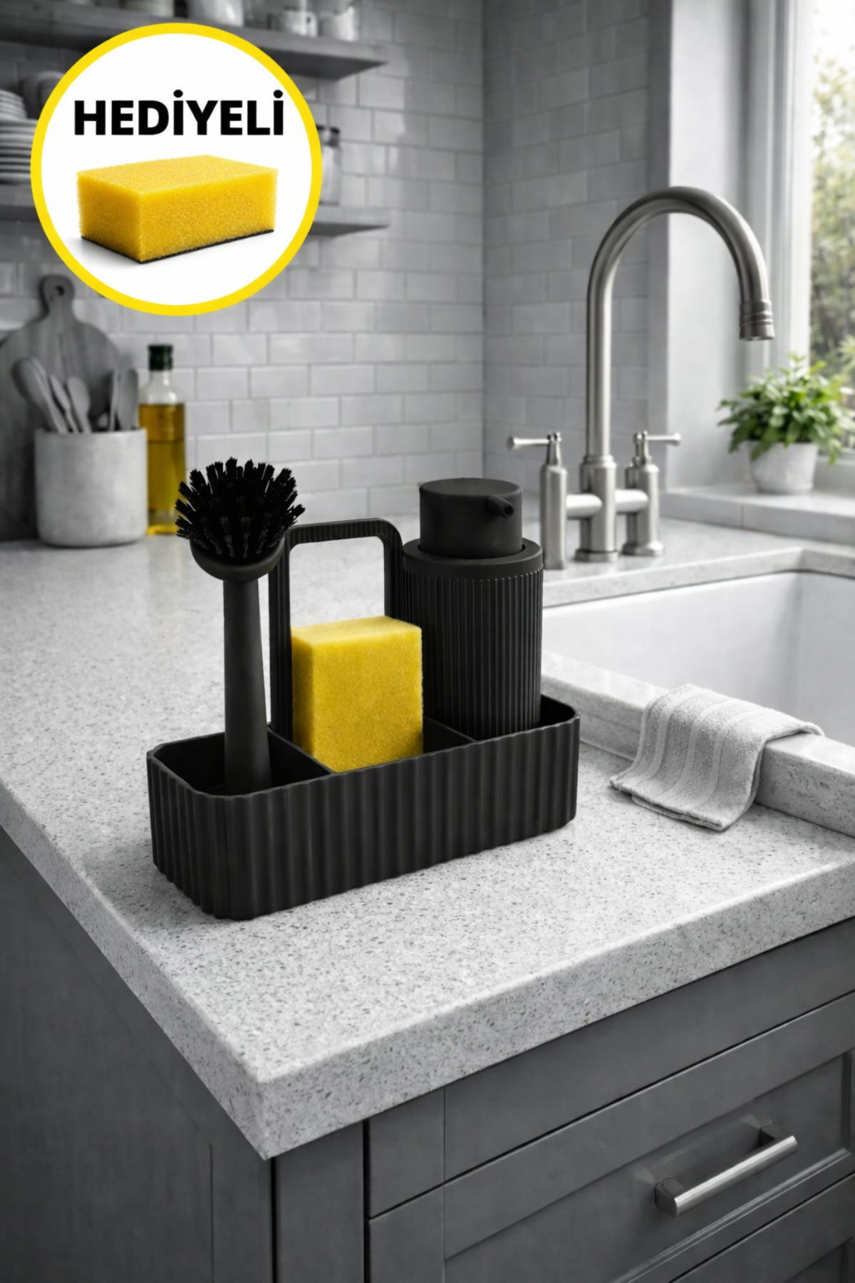 Tugomer Bez Standlı Askılı Deterjanlık -mutfak Sıvı Sabunluk Süngerlik Bulaşık Seti