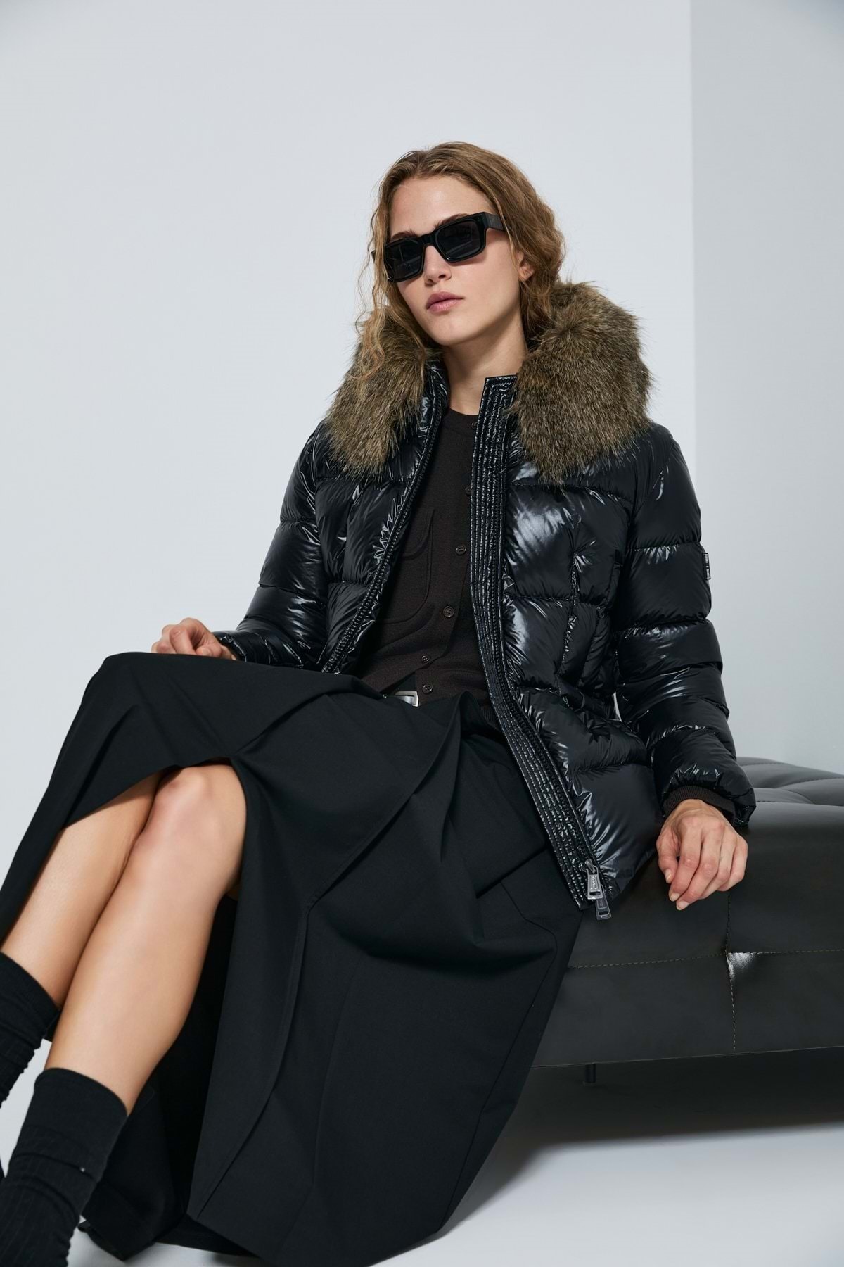 Lufian  122120042 Klemantın Kaz Tüyü Kadın Mont SİYAH - Görsel 6