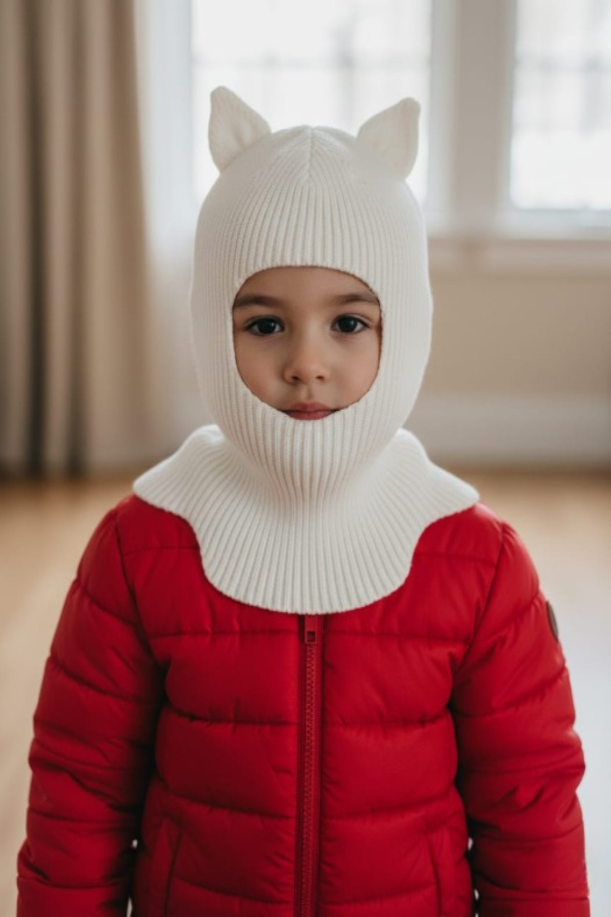 meriç bebe - bütün çocuklar melektir. mrc Kedi Kulaklı Kışlık Balaklava Triko Boyunluklu Bebek Çocuk Şapka Bere Kar Maskesi fotoğrafı 3 (önizleme)