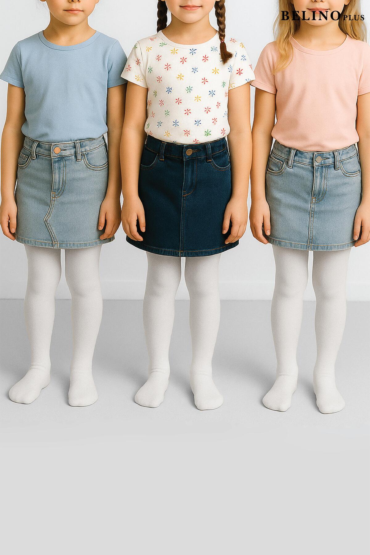 Belyy Socks Beyaz Renk 3 Lü Paket Düz Pamuklu Kız Çocuk Külotlu Çorap fotoğrafı 3 (önizleme)