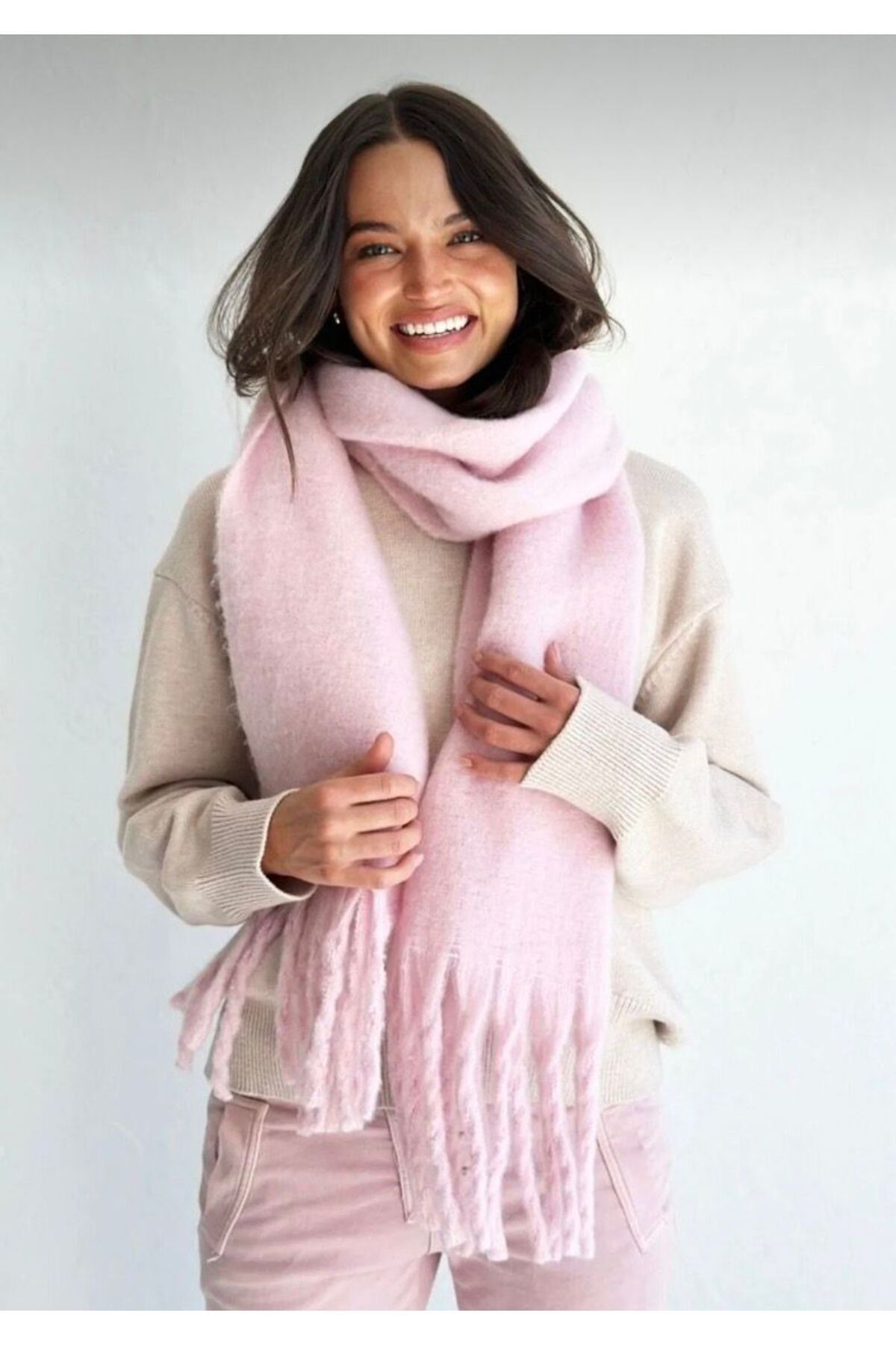 LİNORA Atkı Puffy Pembe Uzun 190cm 50cm görsel 5