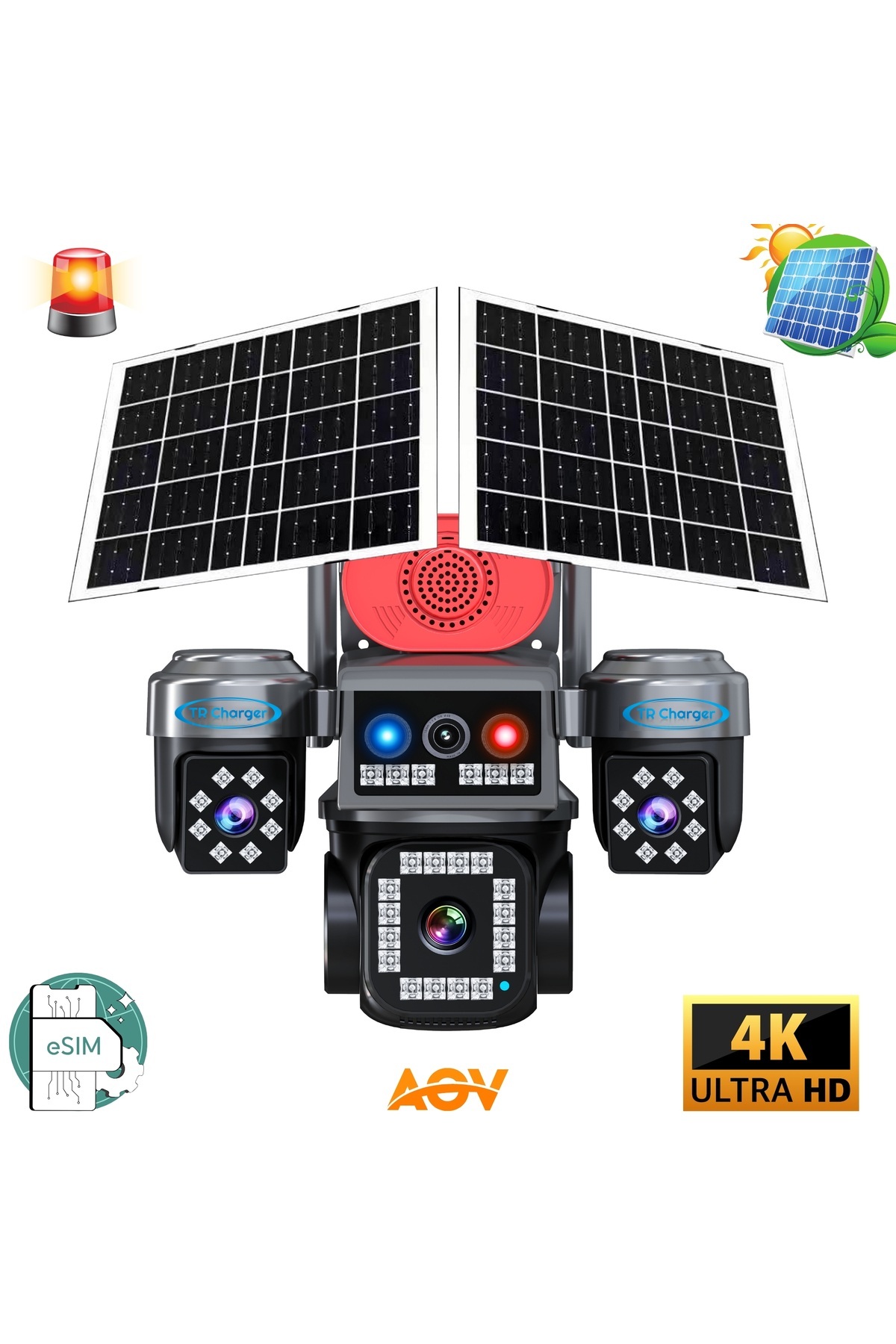 TRCharger 8MP 4 Kameralı 4G Sim Kartlı Çift Solar Panel AOV 16X