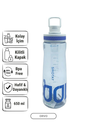 ORVO 650 ML Spor Matara – Kilitli Kapaklı, Ağızlıklı, Askılı Su Matarası - Mavi