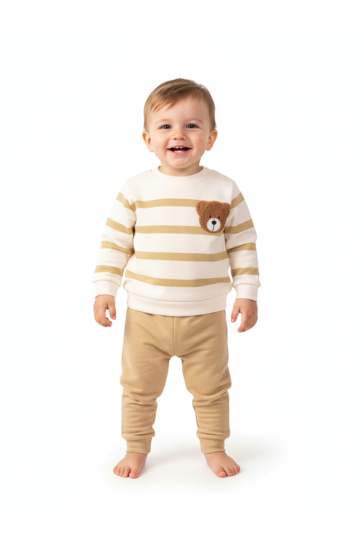 Süzene Bear Embroidered Line Pattern Baby Boy Bottom Top Set