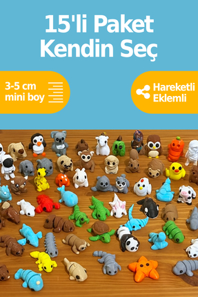 Artimon 3D Store Mini Organik Oyuncaklar - Kendin Seç 15 Adet - Hareketli Min...
