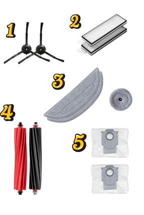 Roborock S8 MaxV Ultra Uyumlu 5’li Yedek Parça Seti – Ana Fırça+2'li Filtre+Y...