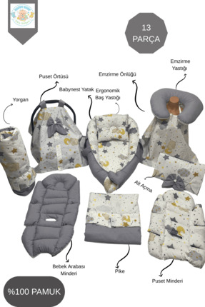 Happy Baby Dikiş Atölyesi 13’lü Babynest Puset Örtüsü Alt Açma Emzirme Yastığ...