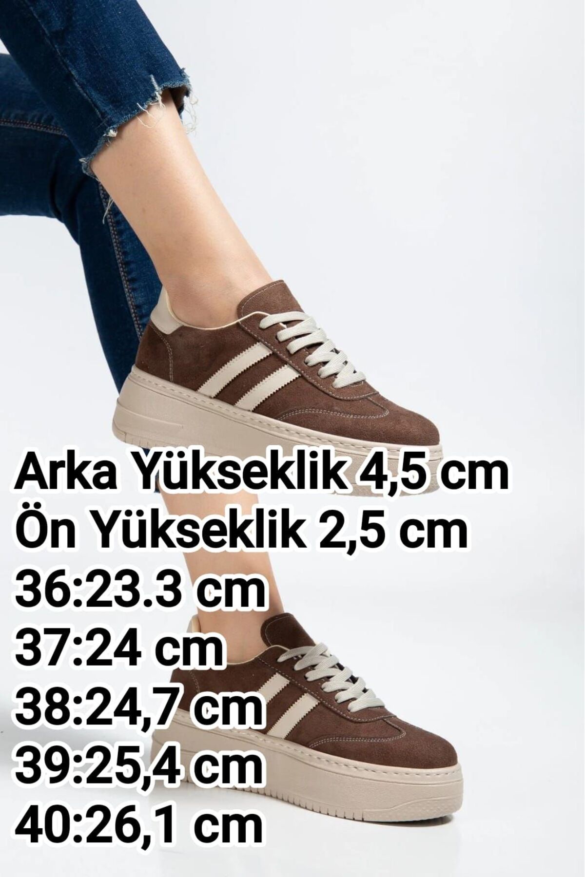 BAHRİNA  Kadın Kahverengi Süet Kalın Tabanlı Sneaker - Görsel 5