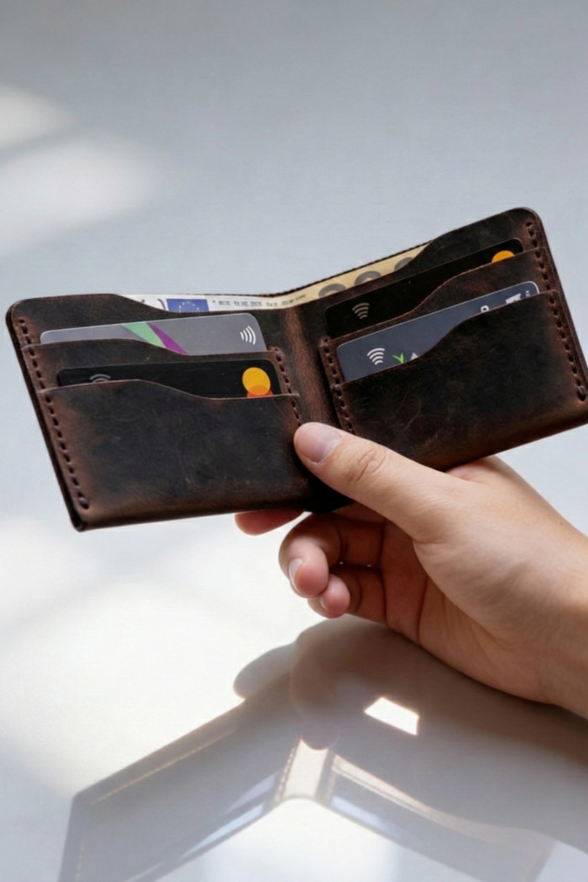 luvo  Gerçek Deri Cüzdan El Yapımı Hakiki Premium Deri İtalyan Dikiş 8 Kart Bölmeli - Görsel 2