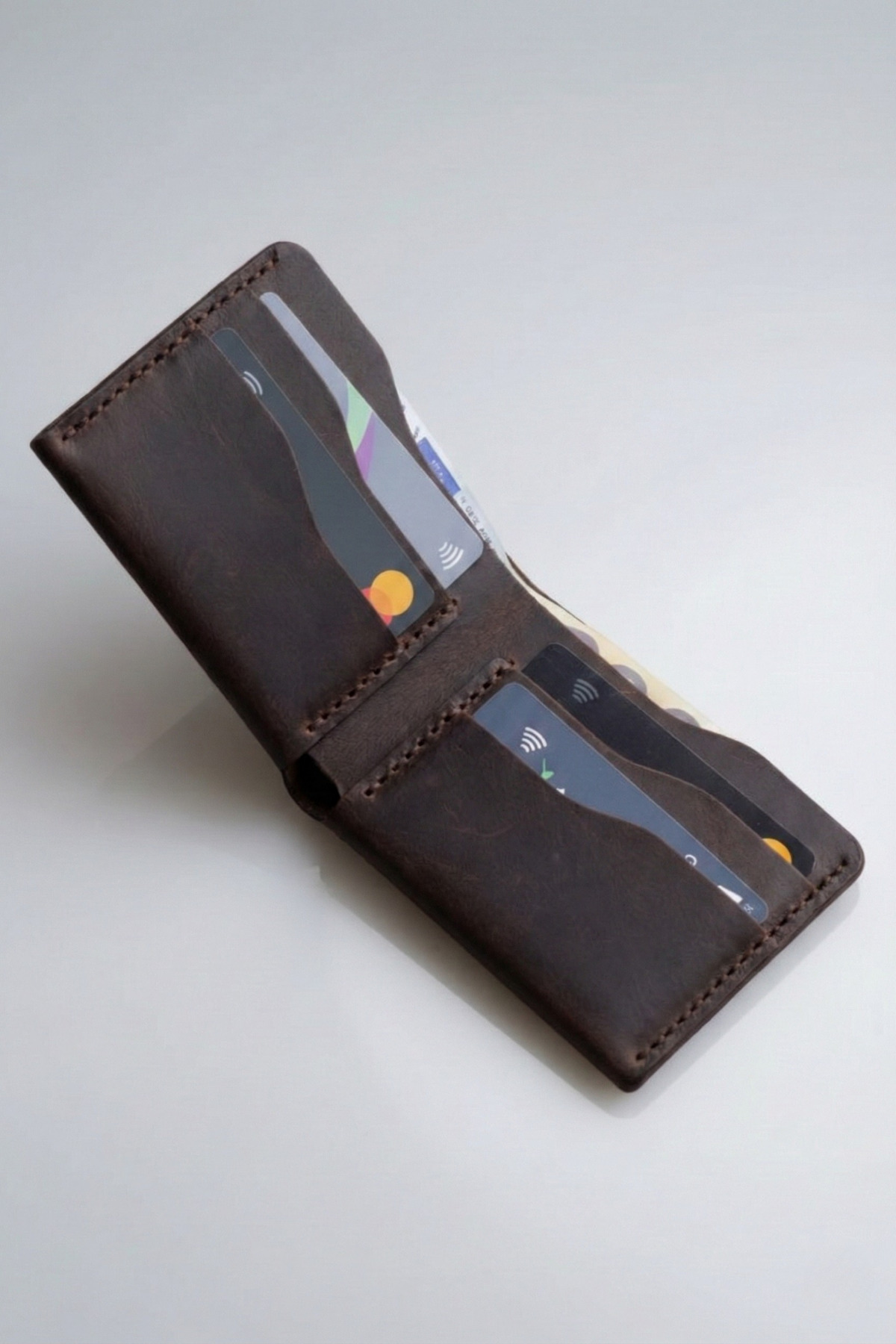 luvo  Gerçek Deri Cüzdan El Yapımı Hakiki Premium Deri İtalyan Dikiş 8 Kart Bölmeli - Görsel 4