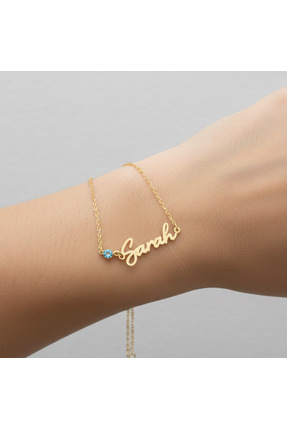Soleildor Doğum Taşlı İsim Gümüş Bileklik
