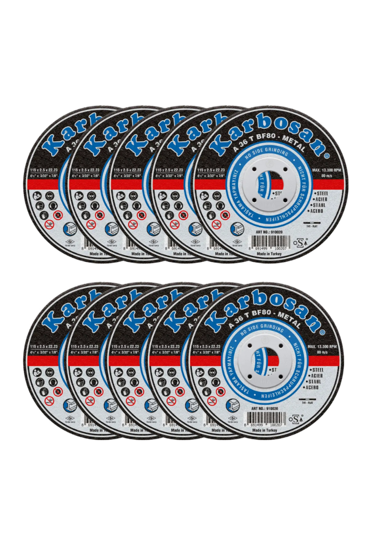 KARBOSAN Metal Kesme Taşı Diski 115×2,5 mm – Demir ve Çelik İçin 10 ADET