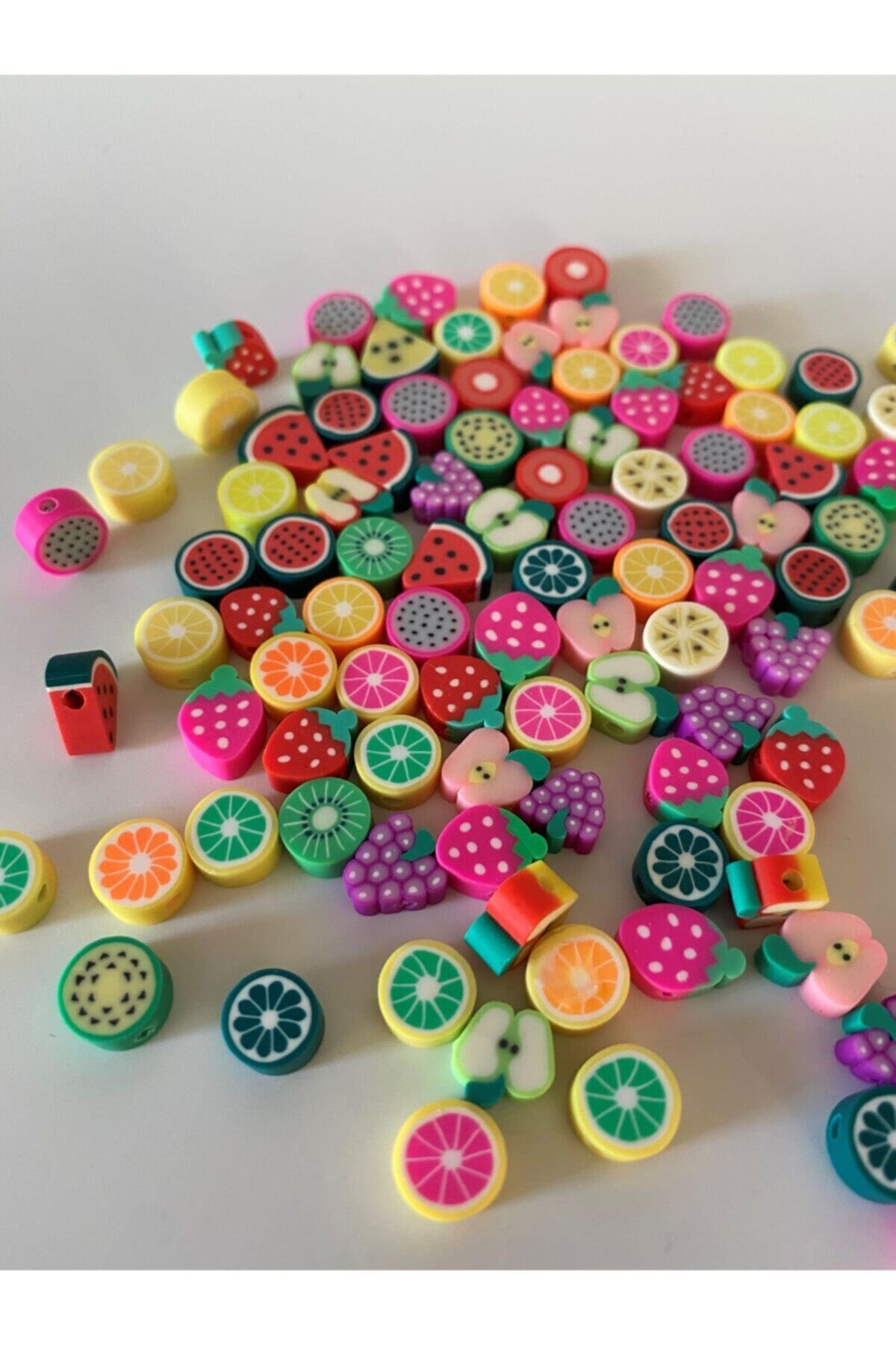 Genel Markalar Fimo Karışık Meyve Boncuk, 10mm Meyve Figürü, Takı Yapım Malzemesi, Meyve Modeli (40 Adet)