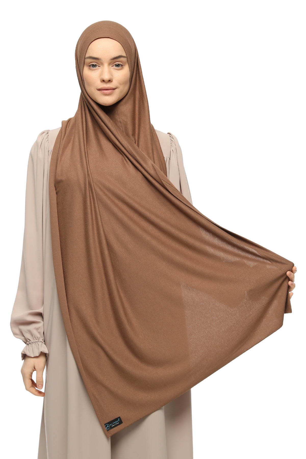 Ready Practical Snap Luxury Organic Plain Combed Cotton Shawl Cross Aligned Light Chocolate