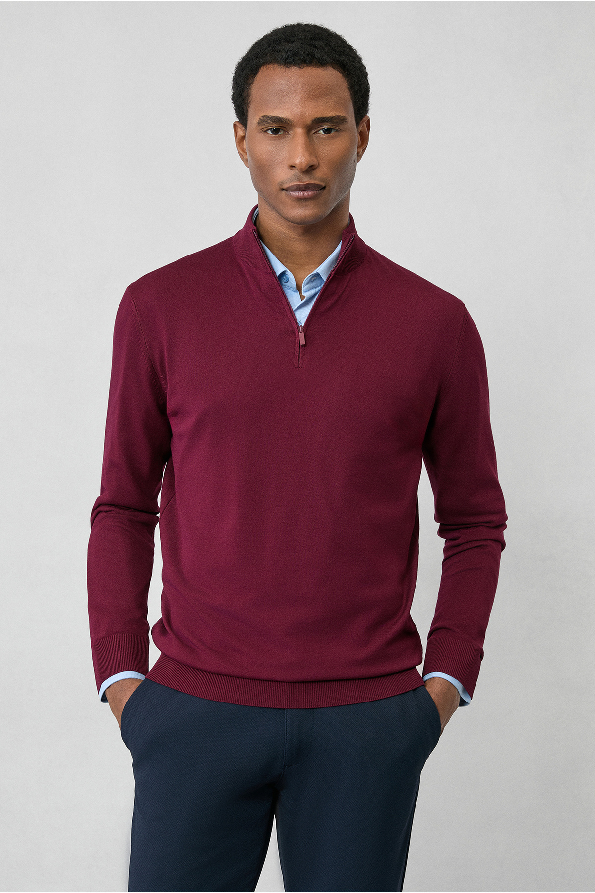 کیگیلی ژاکت بافتنی یقه اسکی معمولی سایز نیم زیپ دار