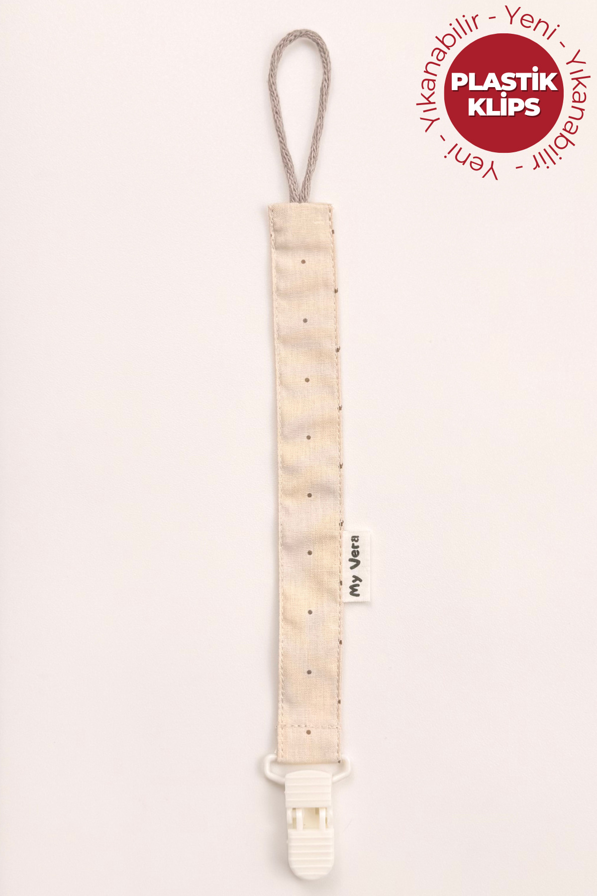 MyVera Vizon Puantiyeli Emzik Askısı - Kumaş Pamuk Bağcıklı Emzik Zinciri - Emzik Tutacağı fotoğrafı 2 (önizleme)